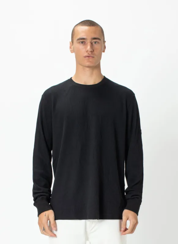 Badge Waffle Long Sleeve Black sold by Barney Cools