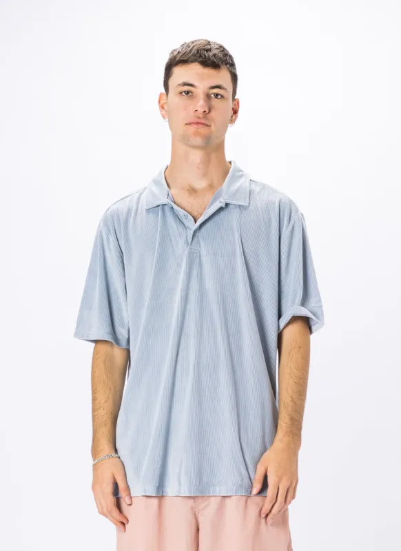 Velour Cord Polo Sky sold by Barney Cools