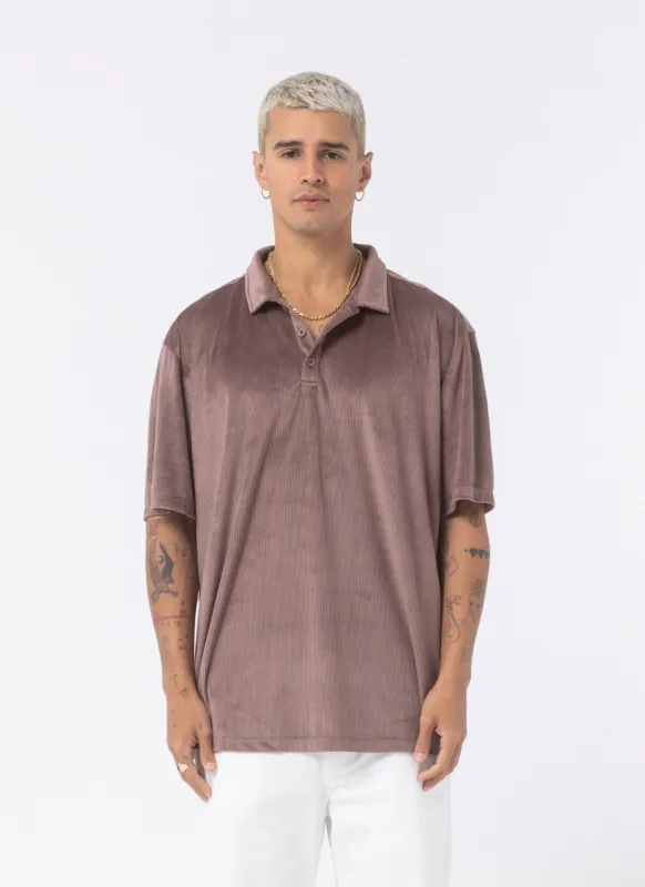 Velour Cord Polo Thistle sold by Barney Cools