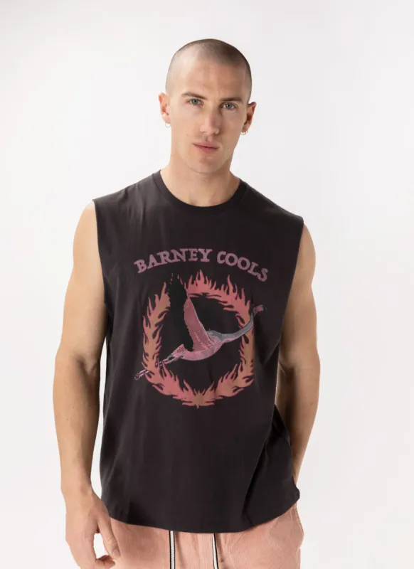Flamingo Muscle Tee Pigment Black sold by Barney Cools
