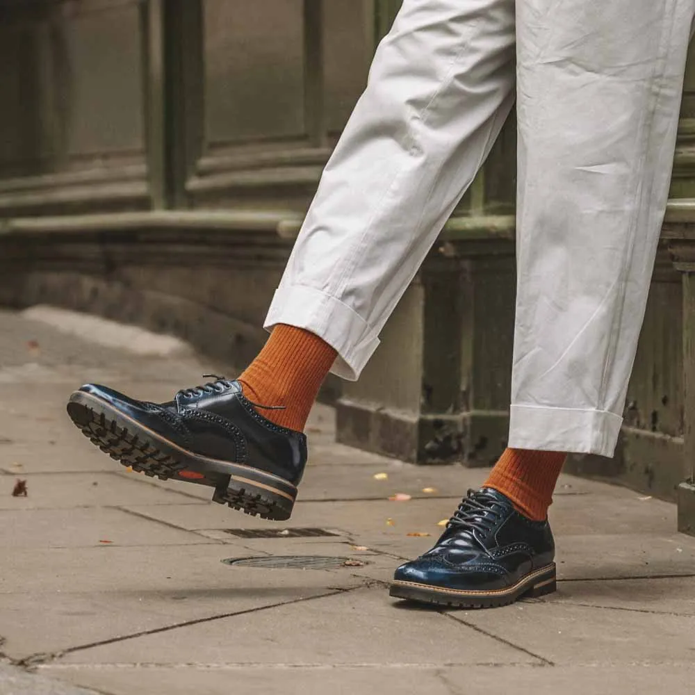 Gibbs Hi Shine Brogue Shoes Navy sold by Base London product image thumbnail 2