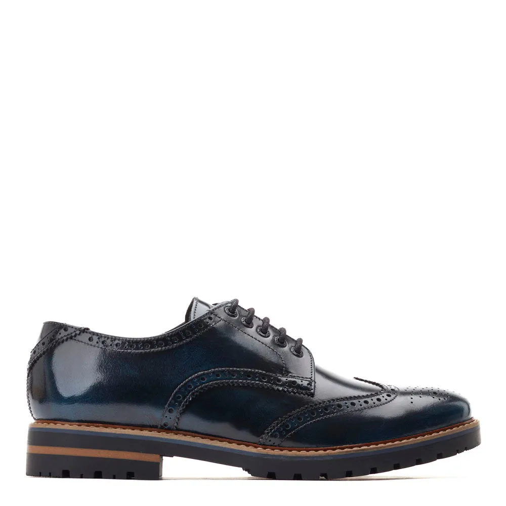 Gibbs Hi Shine Brogue Shoes Navy sold by Base London
