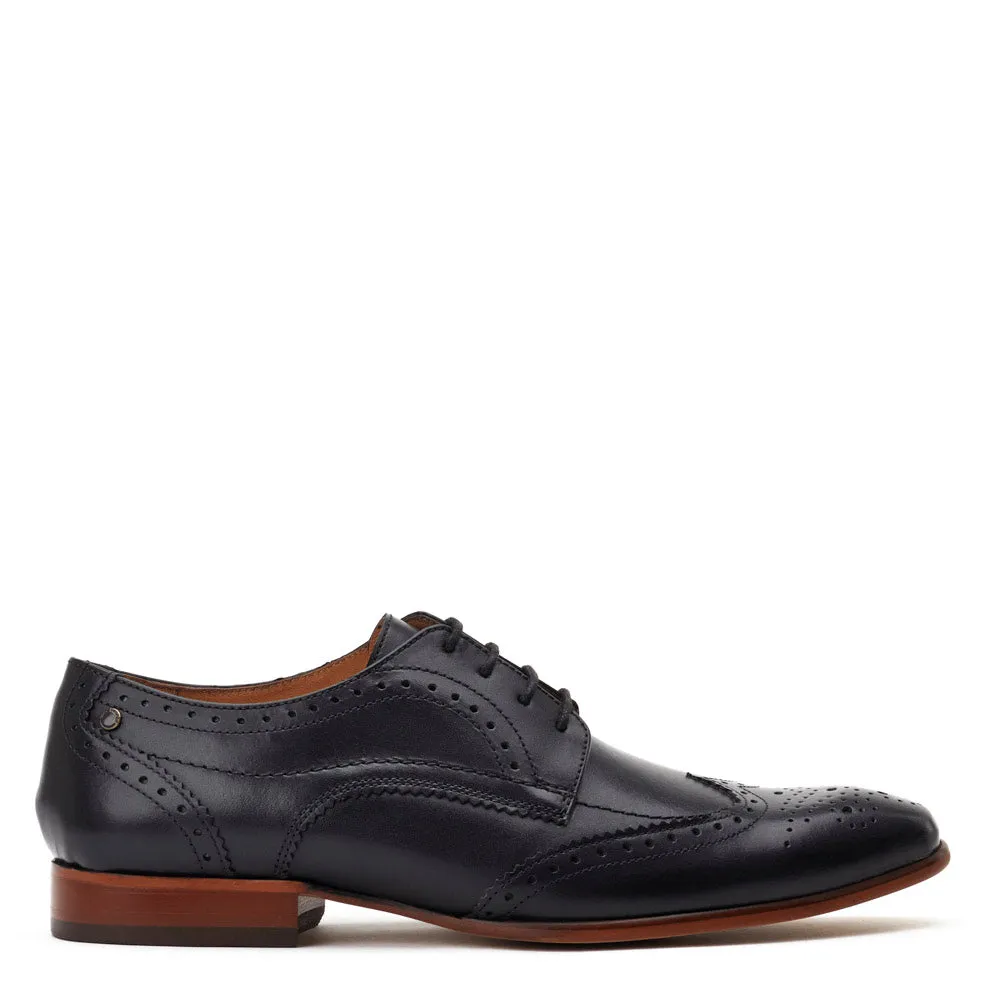 Barbera Waxy Brogue Shoes Black sold by Base London