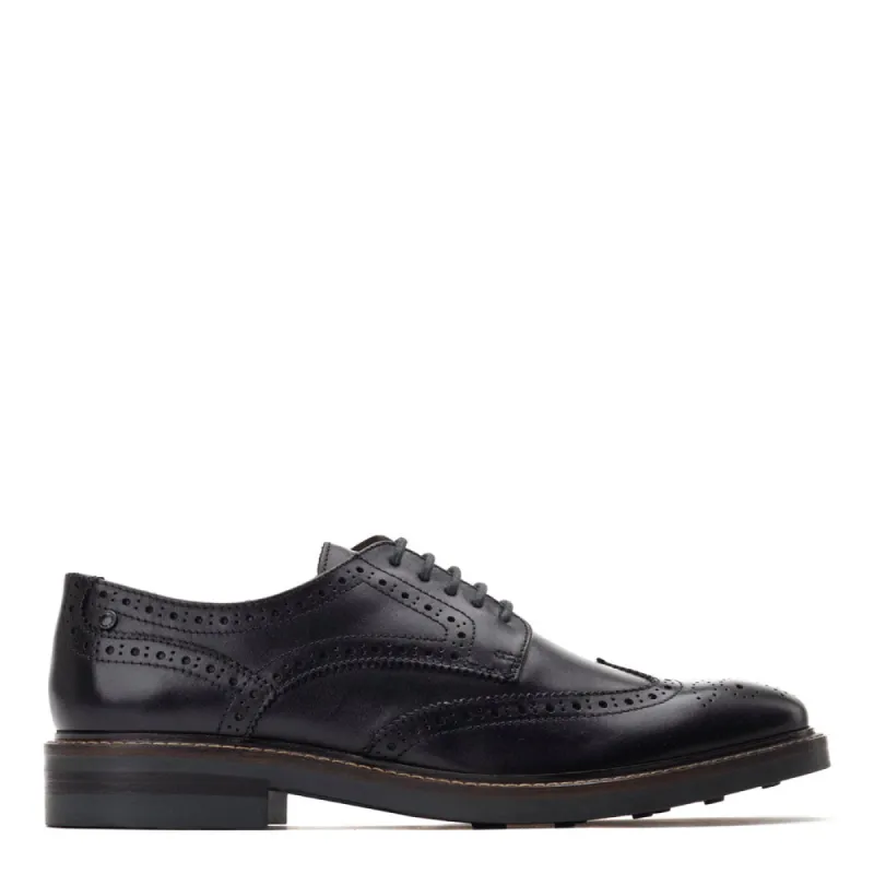 Hatfield Waxy Brogue Shoes Black sold by Base London
