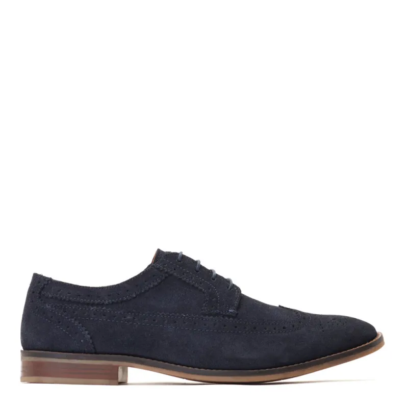 Twain Washed Brogue Shoes Navy sold by Base London