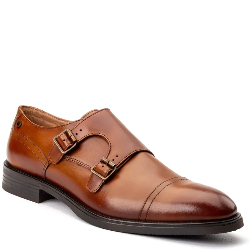Taper Waxy Monk Strap Shoes Tan sold by Base London