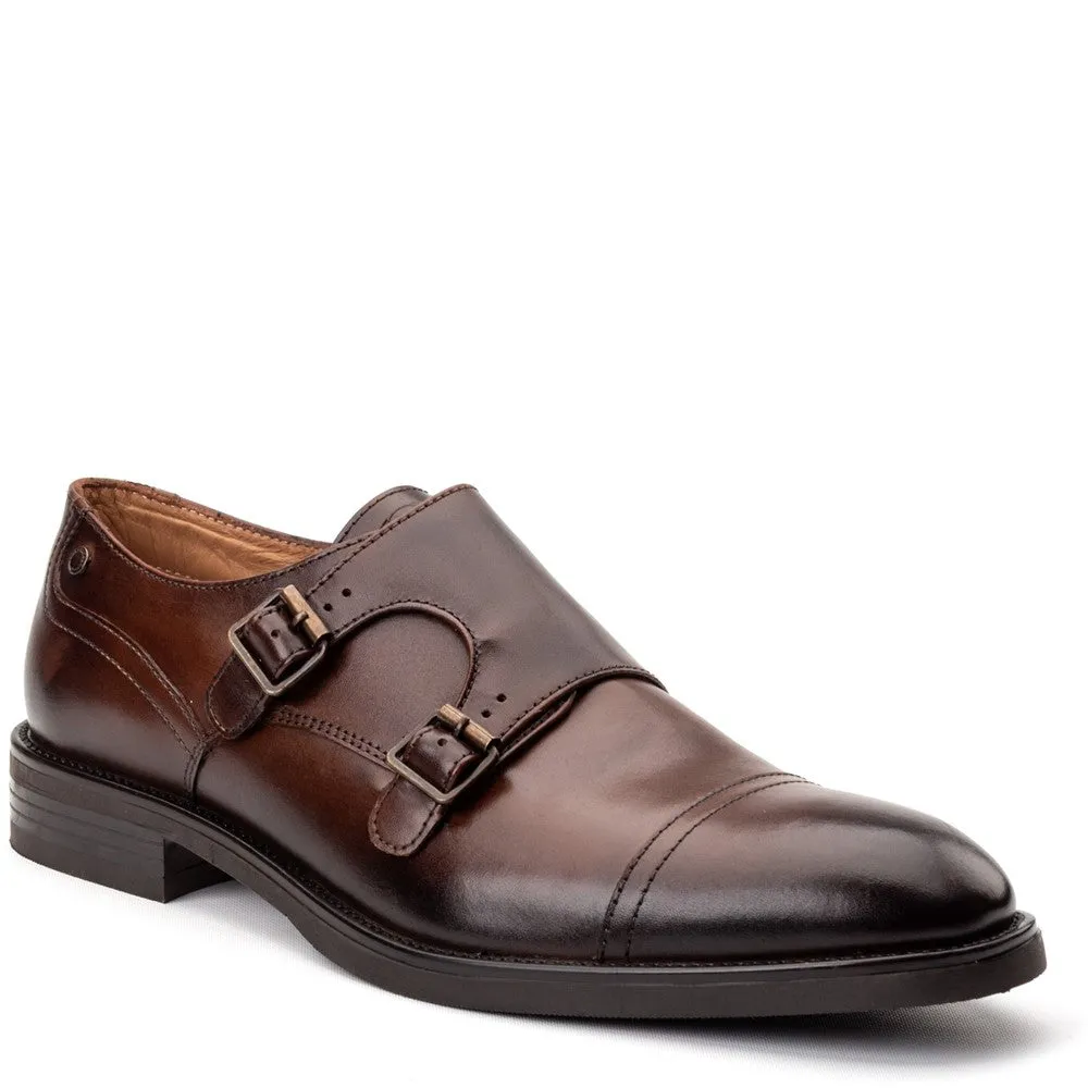 Taper Waxy Monk Strap Shoes Brown sold by Base London