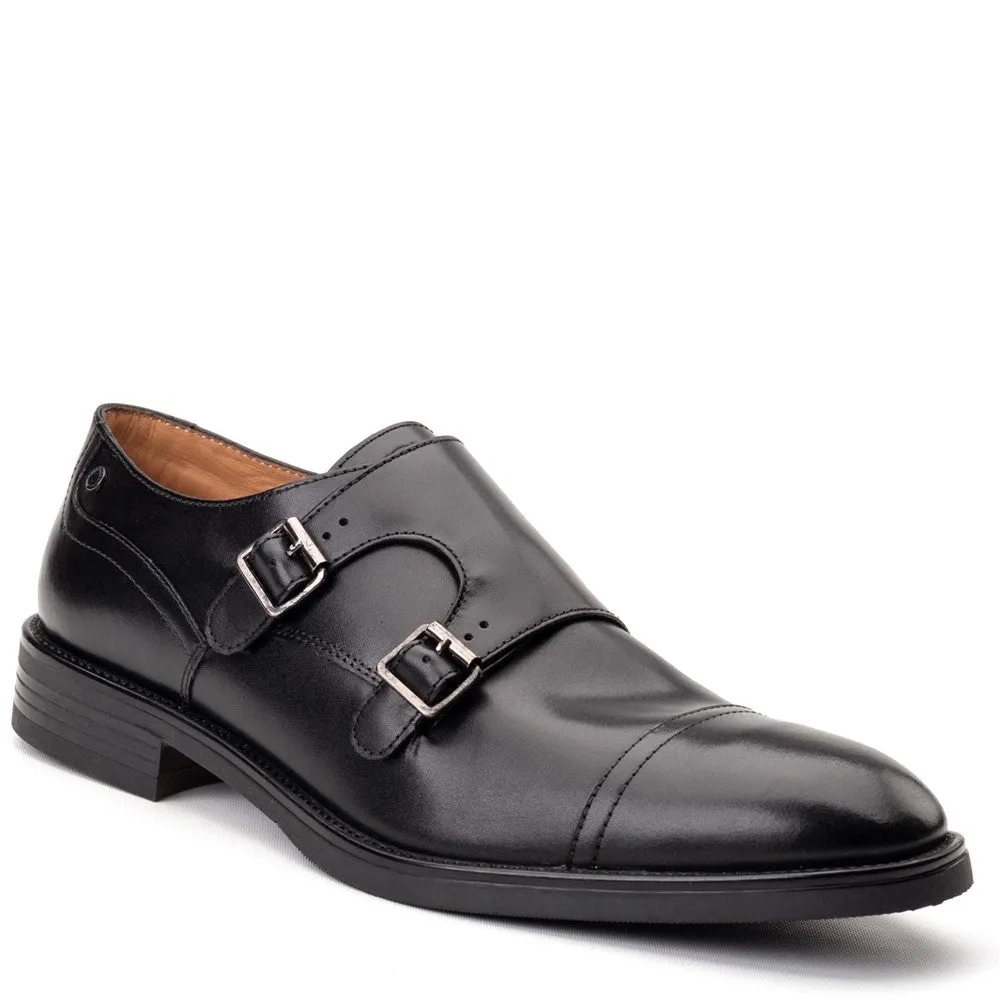Taper Waxy Monk Strap Shoes Black sold by Base London