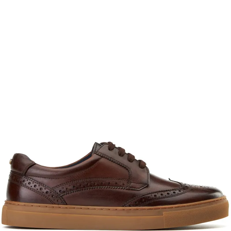 Clapton Brogue Leather Trainers Brown made by Base London