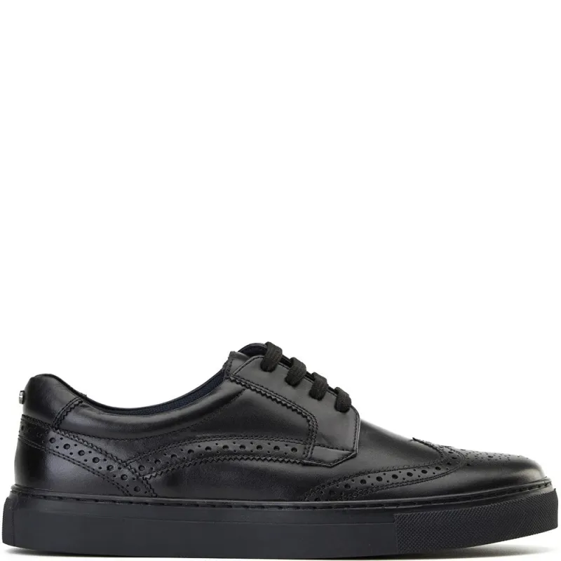 Clapton Washed Brogue Trainers Black made by Base London