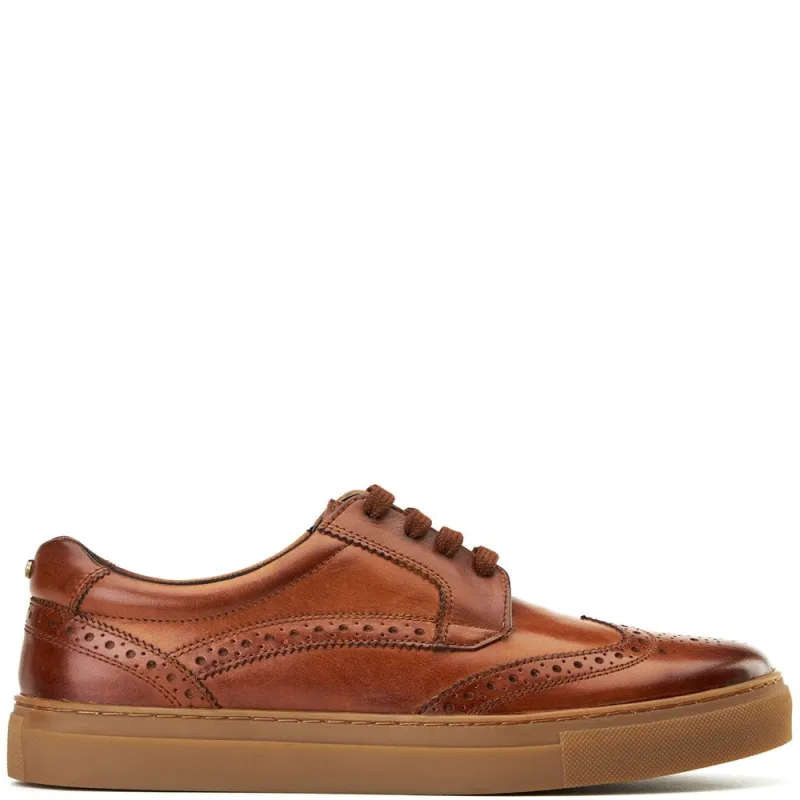 Clapton Washed Brogue Trainers Tan made by Base London
