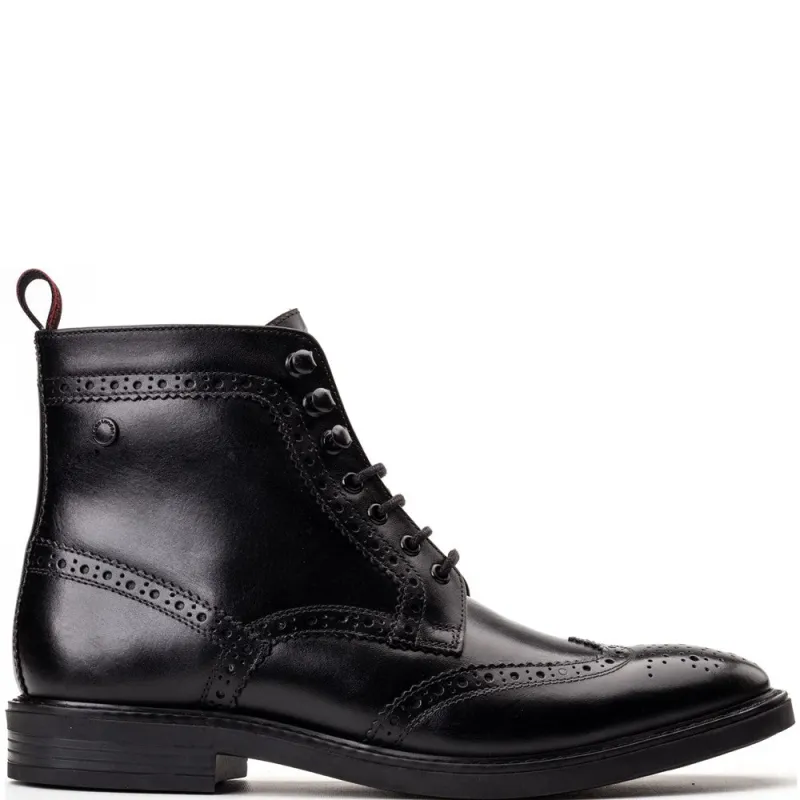 Bristol Waxy Brogue Boots Black sold by Base London