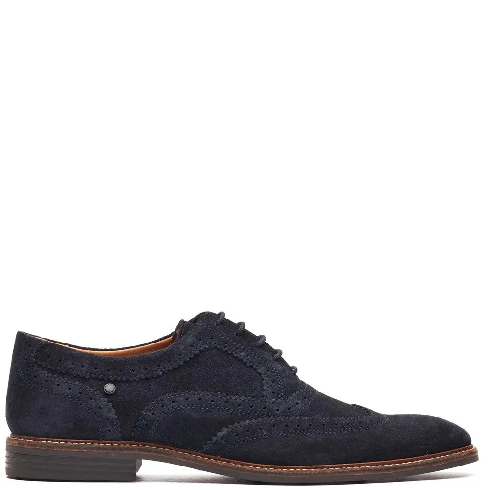 Clarence Suede Brogue Shoes Navy sold by Base London