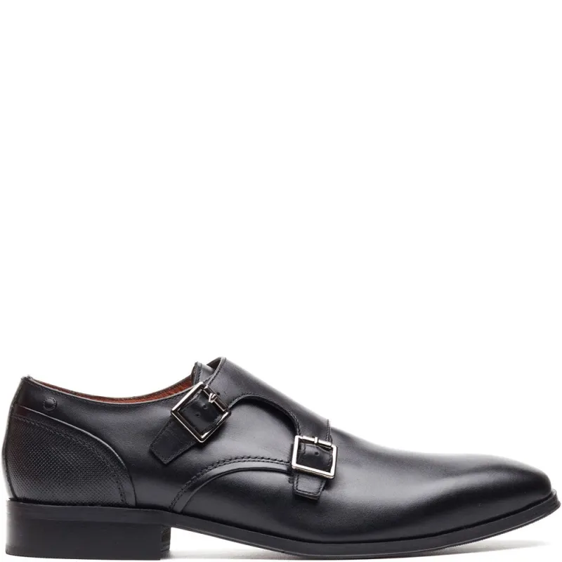 Cleric Leather Double Monk Shoes Black made by Base London