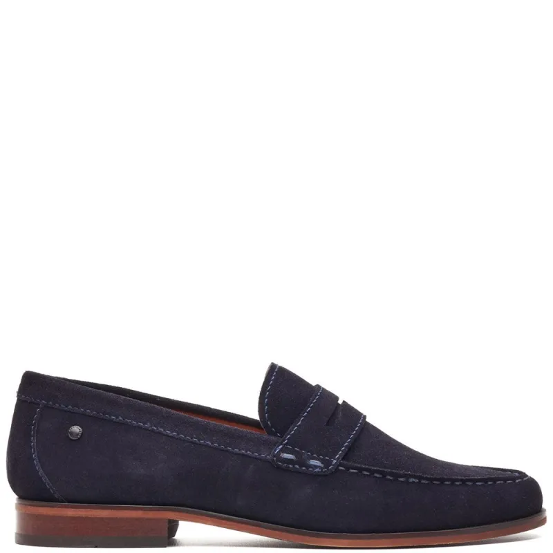Slate Suede Penny Loafer Navy made by Base London