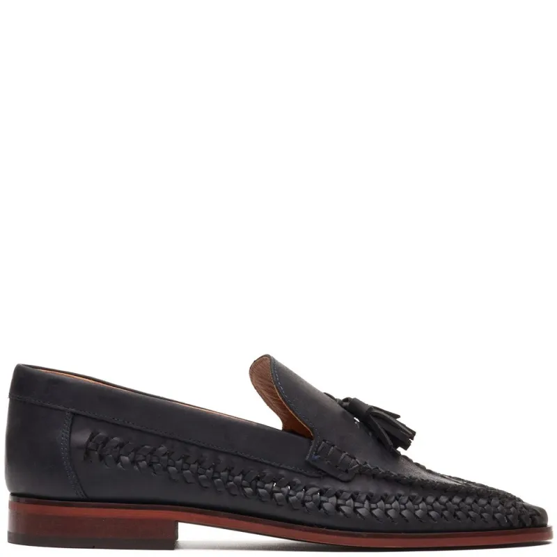 Bracken Leather Weave Loafer Navy made by Base London
