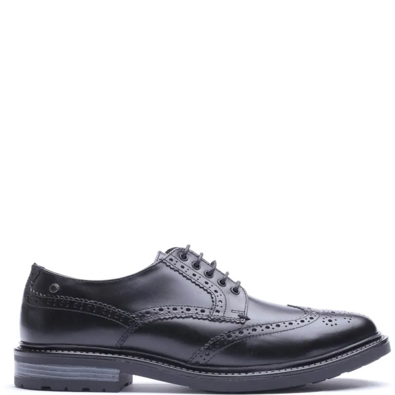 Tanner Waxy Brogue Shoes Black made by Base London