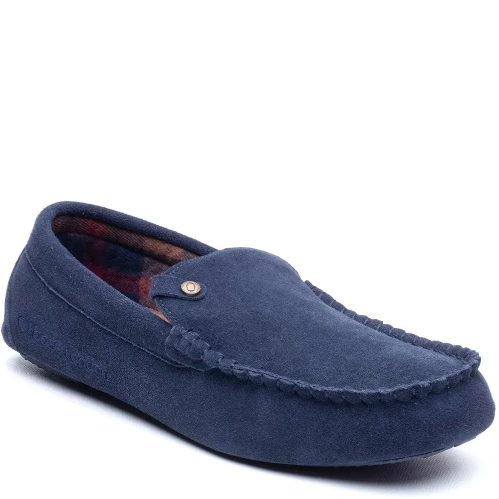 Noah Suede Slippers Navy sold by Base London