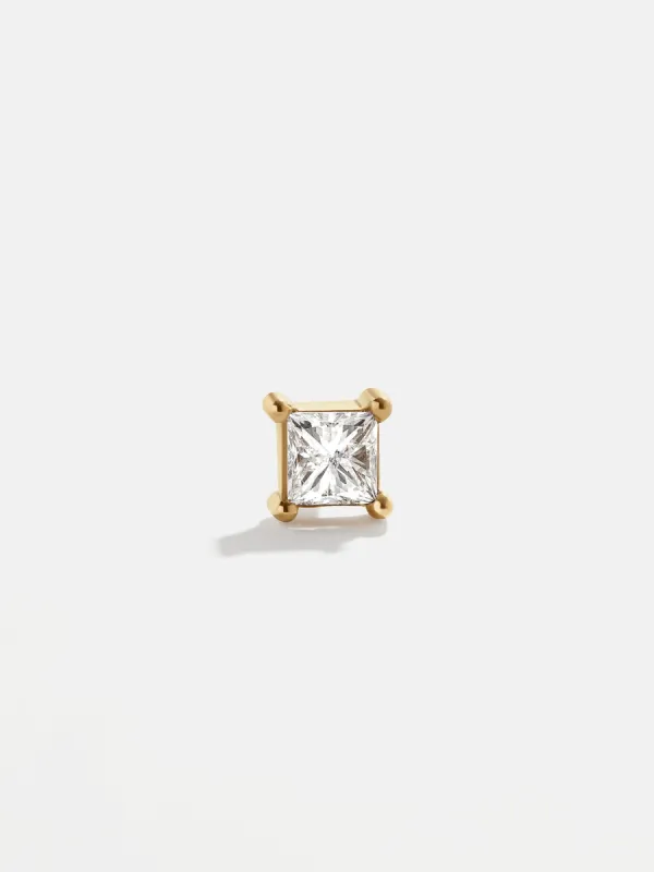 Solid Gold & Diamond Princess Cut Earring - Clear/Gold sold by BaubleBar