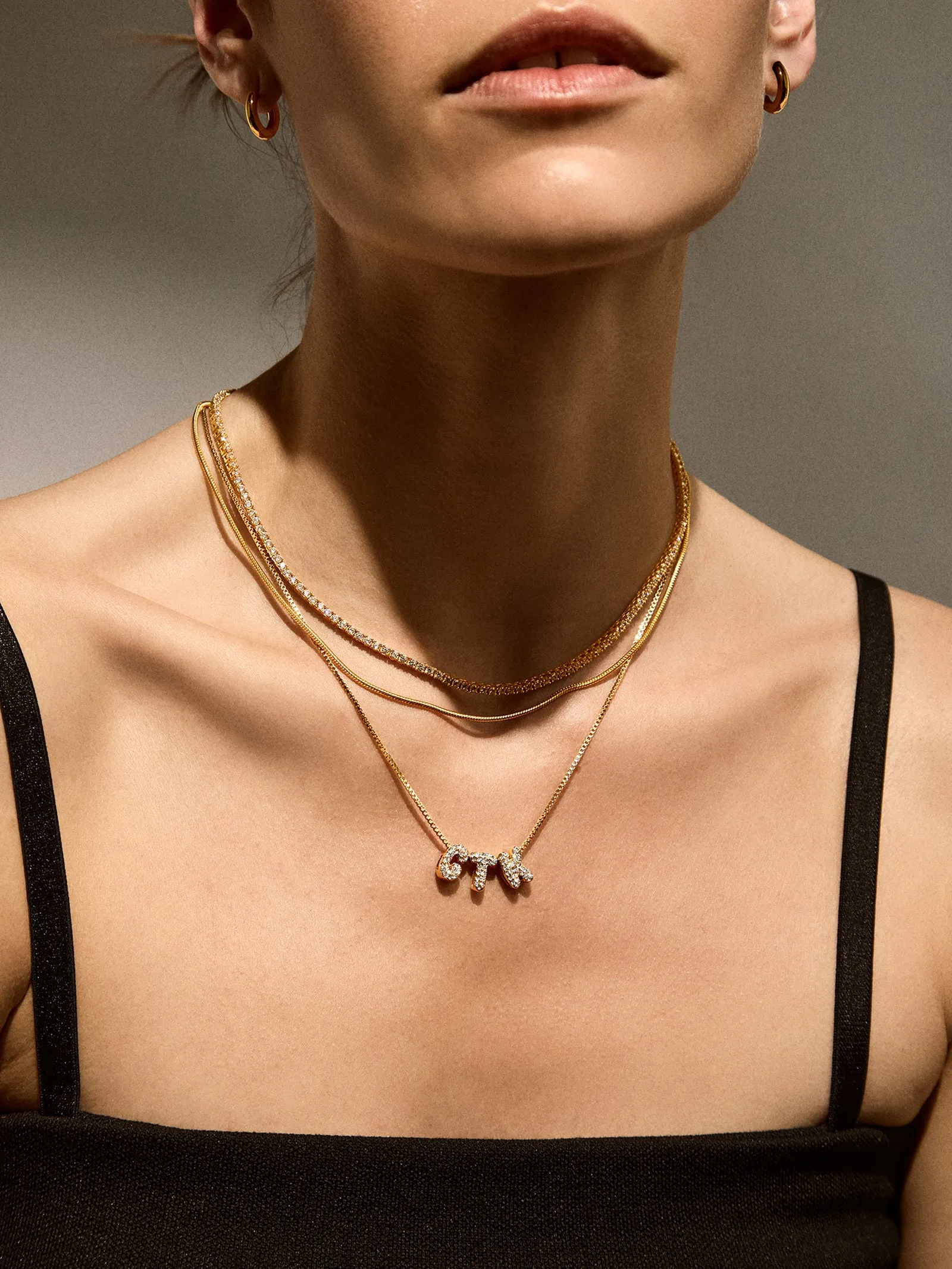 Mini Custom Bubble Letter Necklace - Gold/Pavé sold by BaubleBar product image thumbnail 2