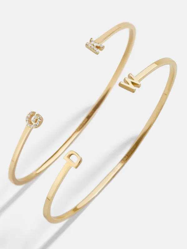 18K Gold Double Initial Custom Cuff Bracelet - Gold/Pavé sold by BaubleBar