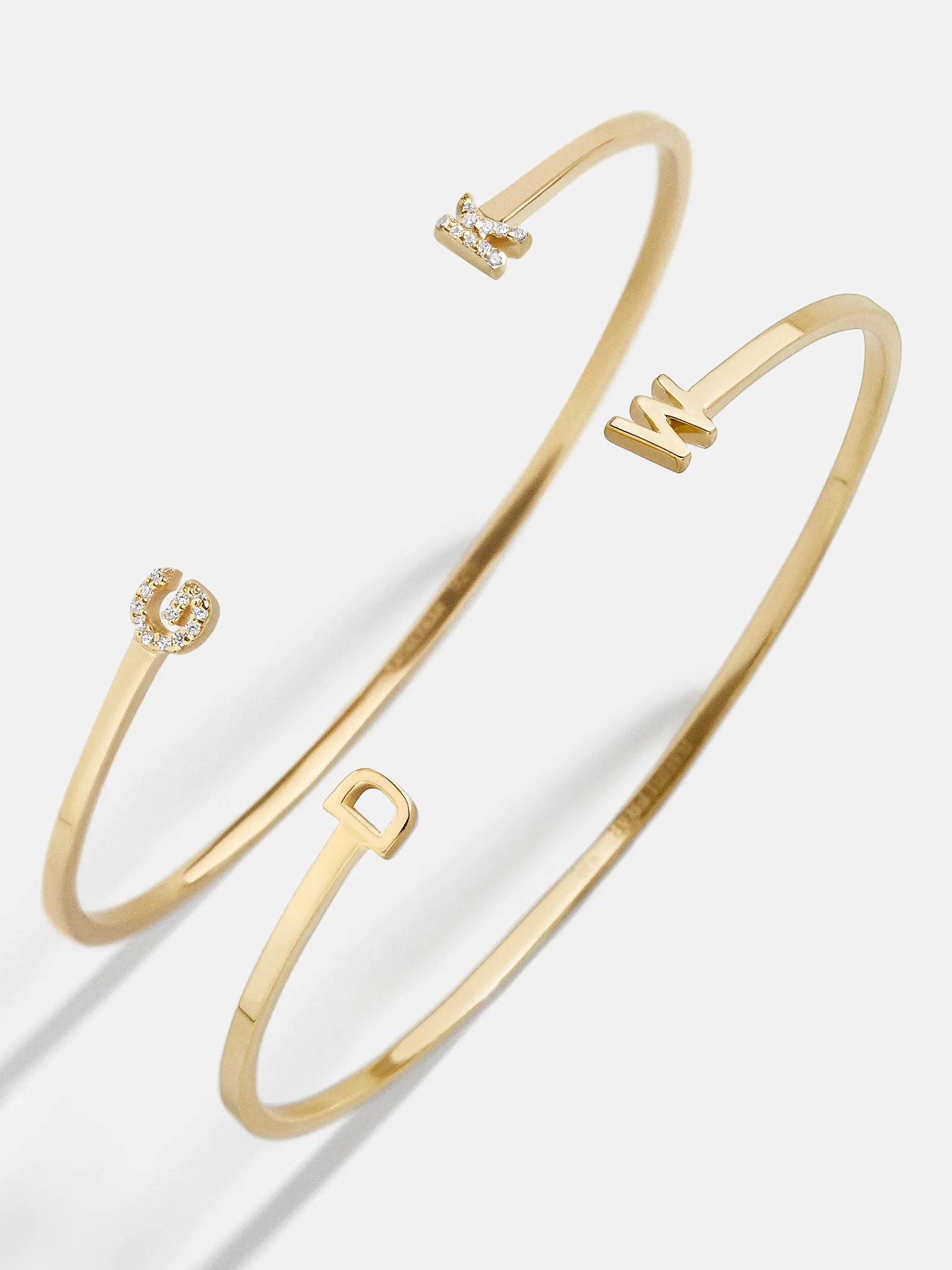 18K Gold Double Initial Custom Cuff Bracelet - Gold/Pavé sold by BaubleBar