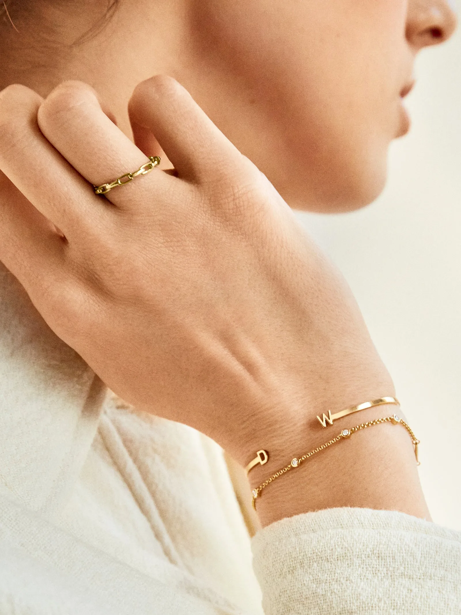18K Gold Double Initial Custom Cuff Bracelet - Gold/Pavé sold by BaubleBar product image thumbnail 2