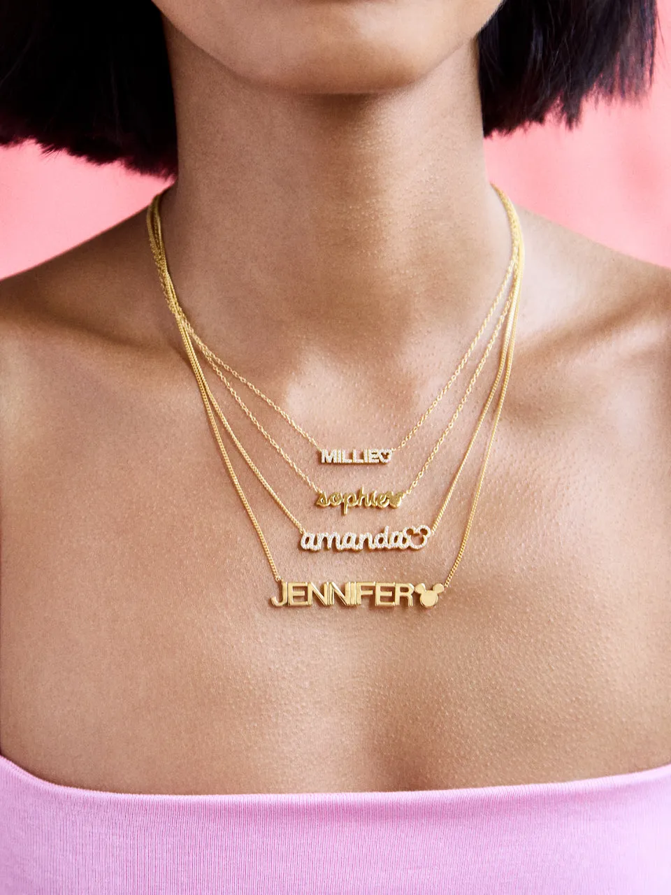 Disney Mickey Mouse 14K Gold Plated Sterling Silver Custom Nameplate Necklace - Gold/Pavé sold by BaubleBar product image thumbnail 4