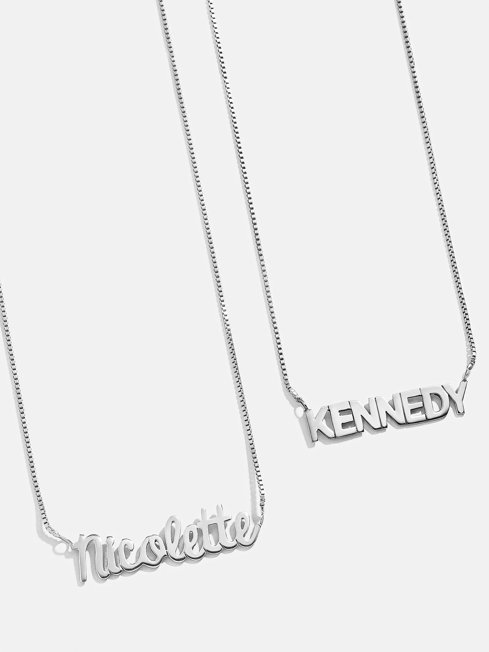 Sterling Silver Box Chain Custom Nameplate Necklace - Silver sold by BaubleBar
