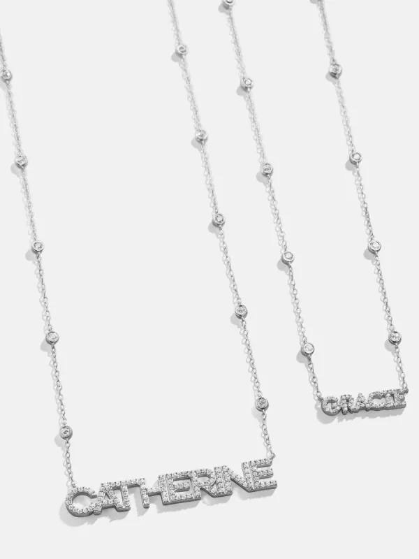 Yasmine Sterling Silver Custom Nameplate Necklace - Pavé/Silver sold by BaubleBar