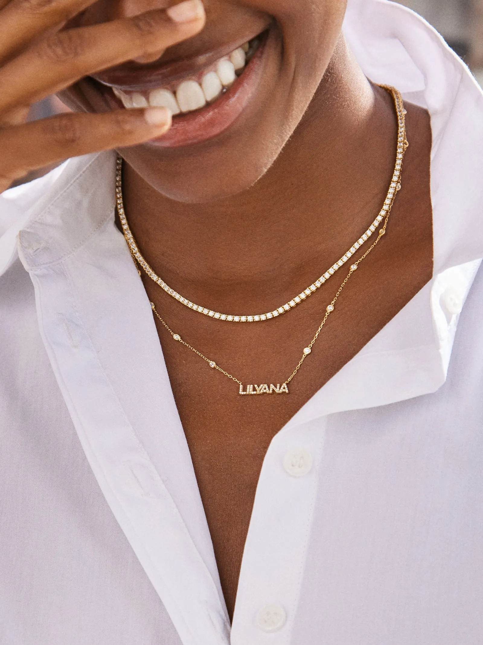 Yasmine Sterling Silver Custom Nameplate Necklace - Pavé/Silver sold by BaubleBar product image thumbnail 3