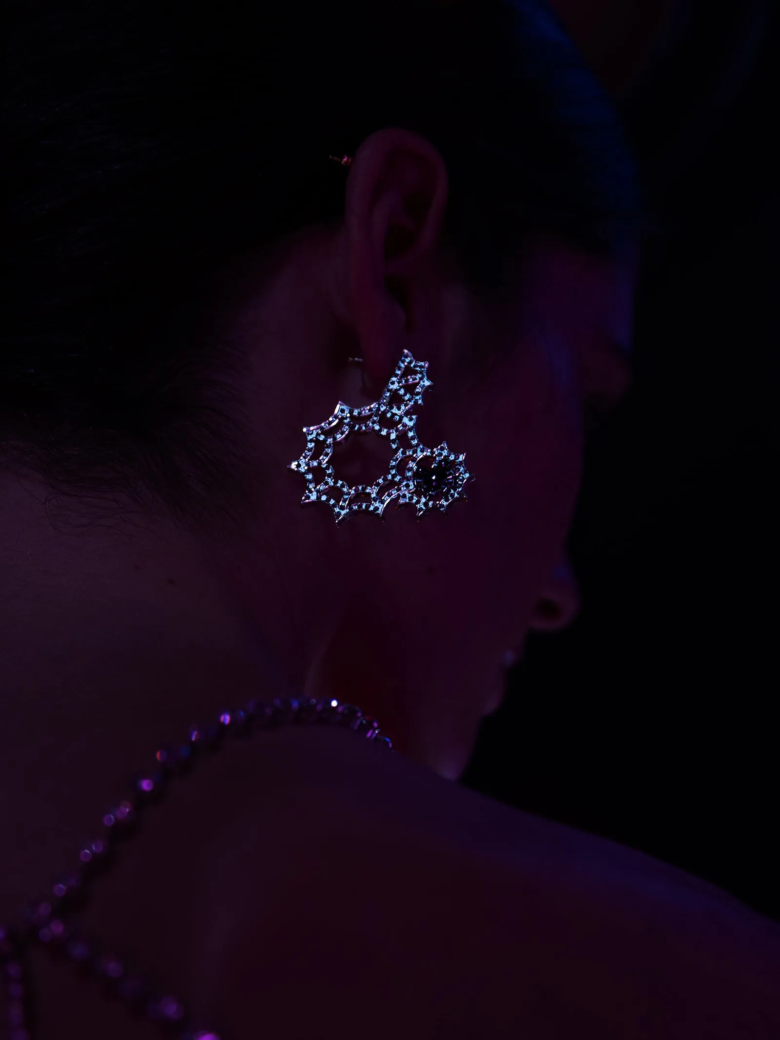 Mickey Mouse disney Spiderweb Glow-In-The-Dark Hoop Earrings - Gold/Pavé sold by BaubleBar product image thumbnail 5