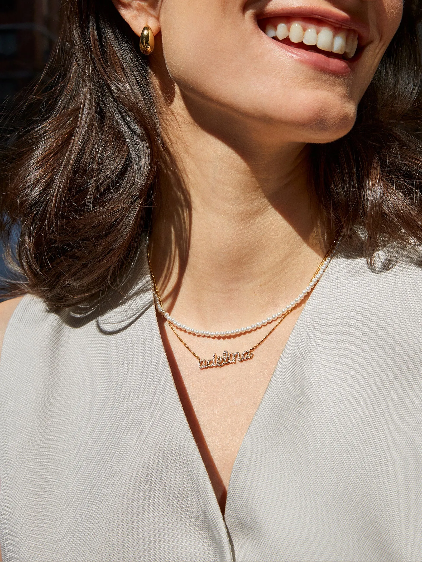 18K Custom Nameplate Necklace - Block Font sold by BaubleBar product image thumbnail 3