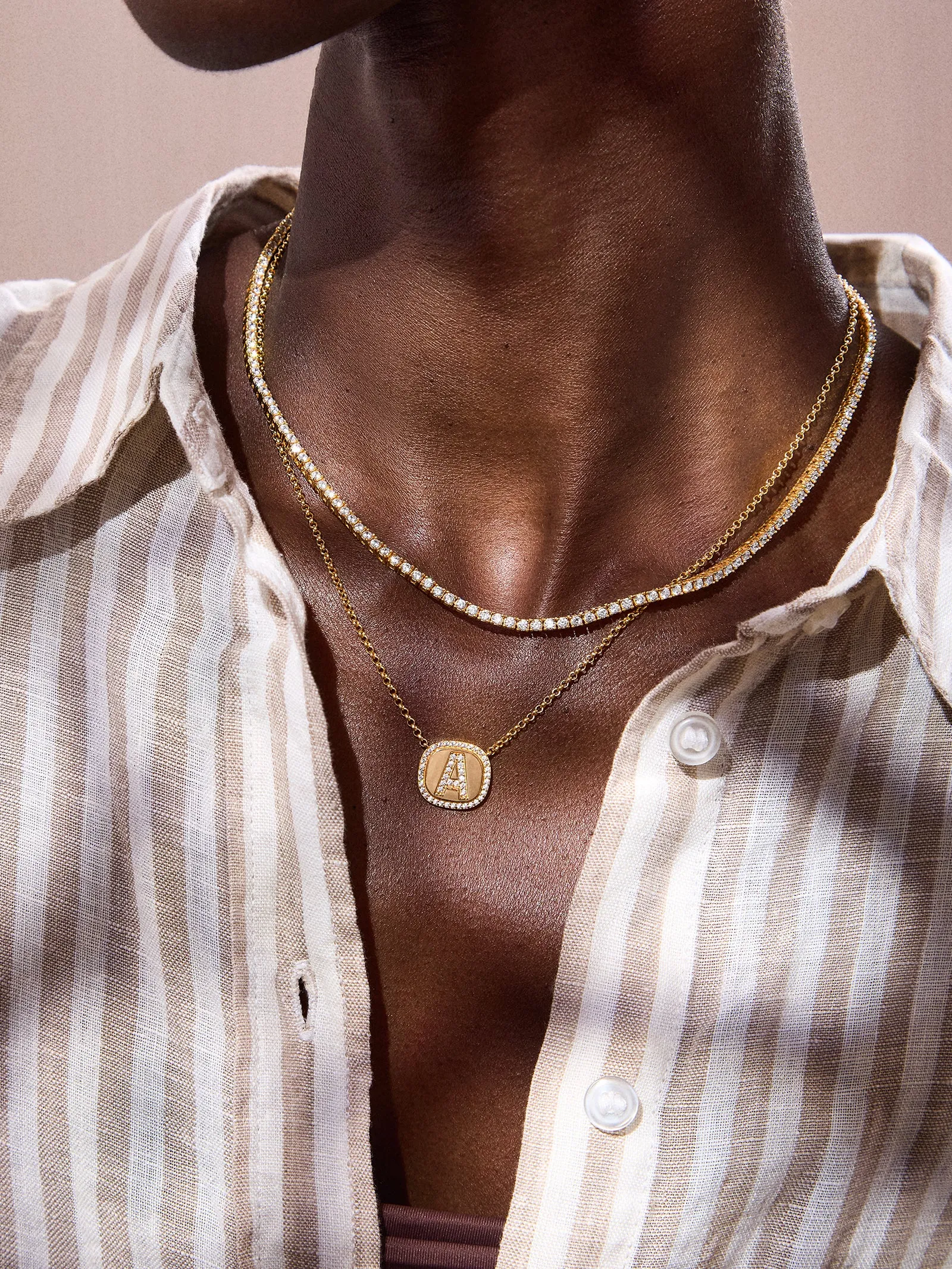 18K Gold Initial Pendant Necklace - Gold/Pavé sold by BaubleBar product image thumbnail 2