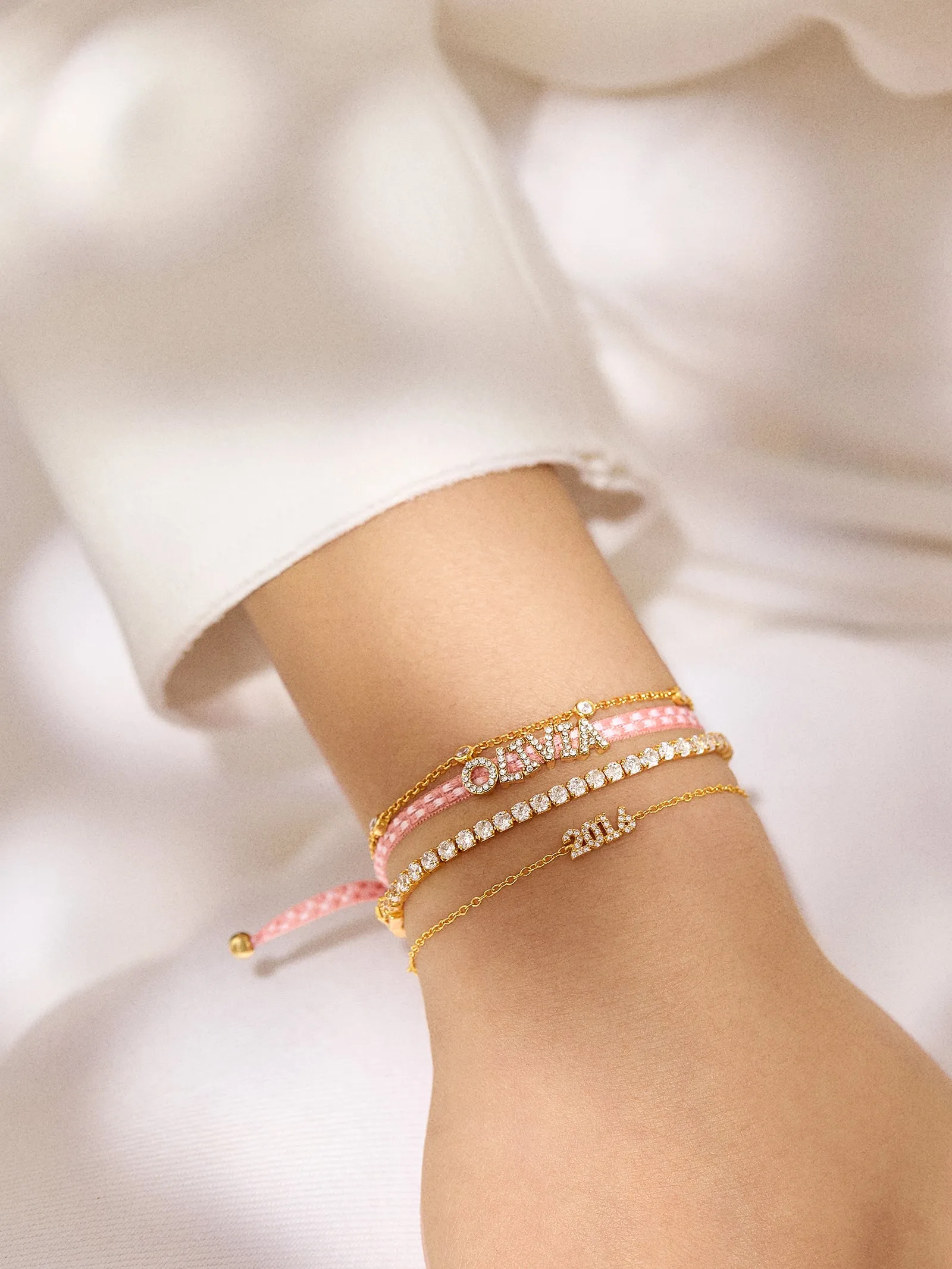 Custom Ribbon Bracelet - Pink Checkerboard Ribbon sold by BaubleBar product image thumbnail 2