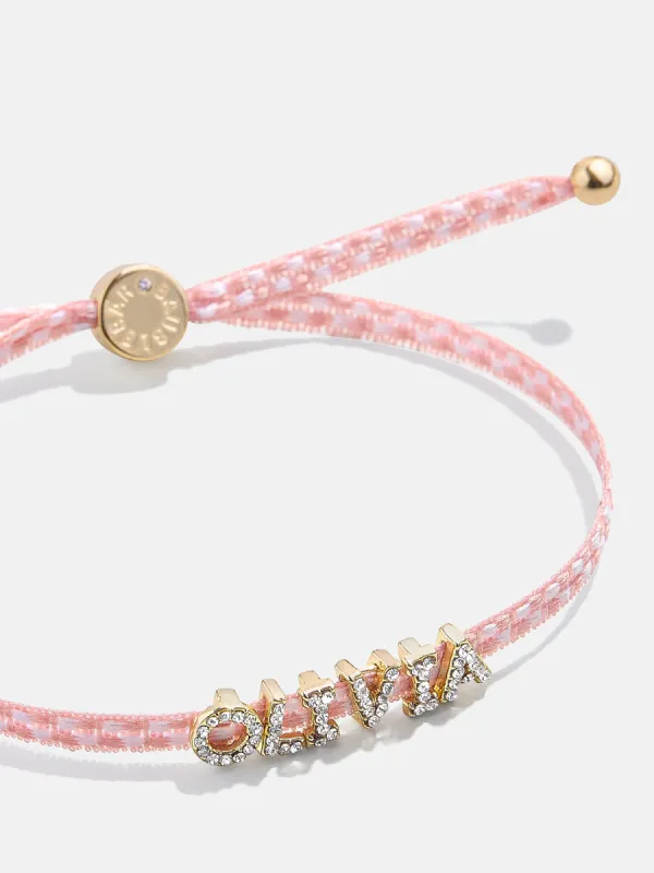 Custom Ribbon Bracelet - Pink Checkerboard Ribbon sold by BaubleBar