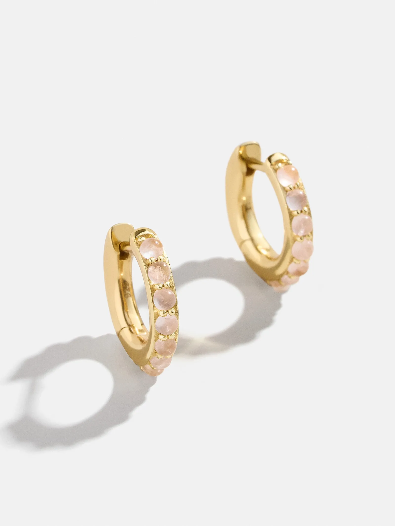 18K Gold Semi-Precious Huggie Earrings - Rose Quartz sold by BaubleBar