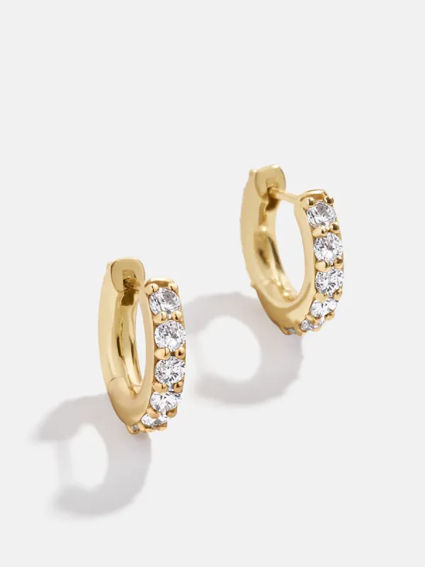 18K Gold Birthstone Huggie Earrings - Crystal sold by BaubleBar