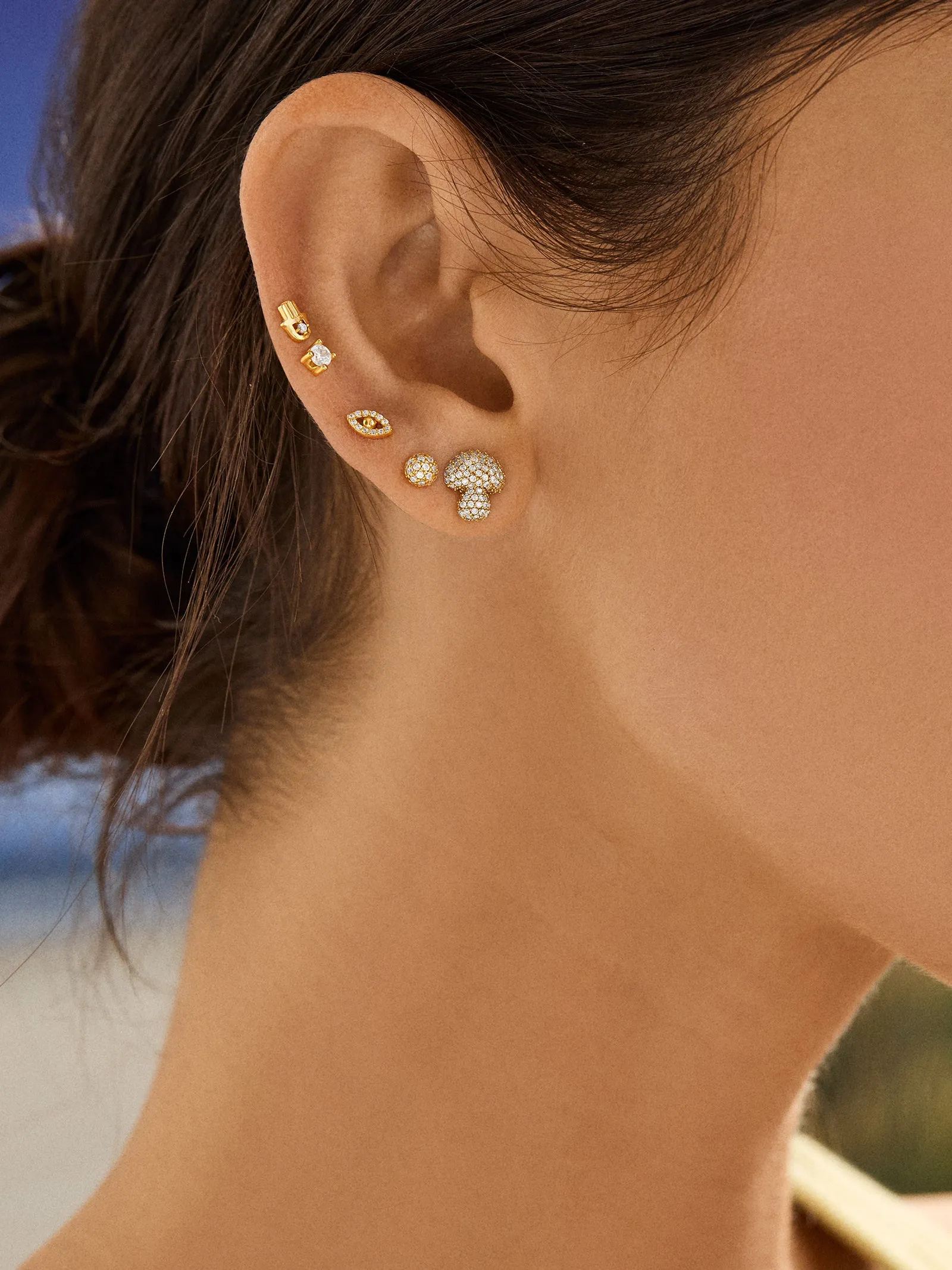 18K Gold Mushroom Earrings - Gold/Pavé sold by BaubleBar product image thumbnail 2