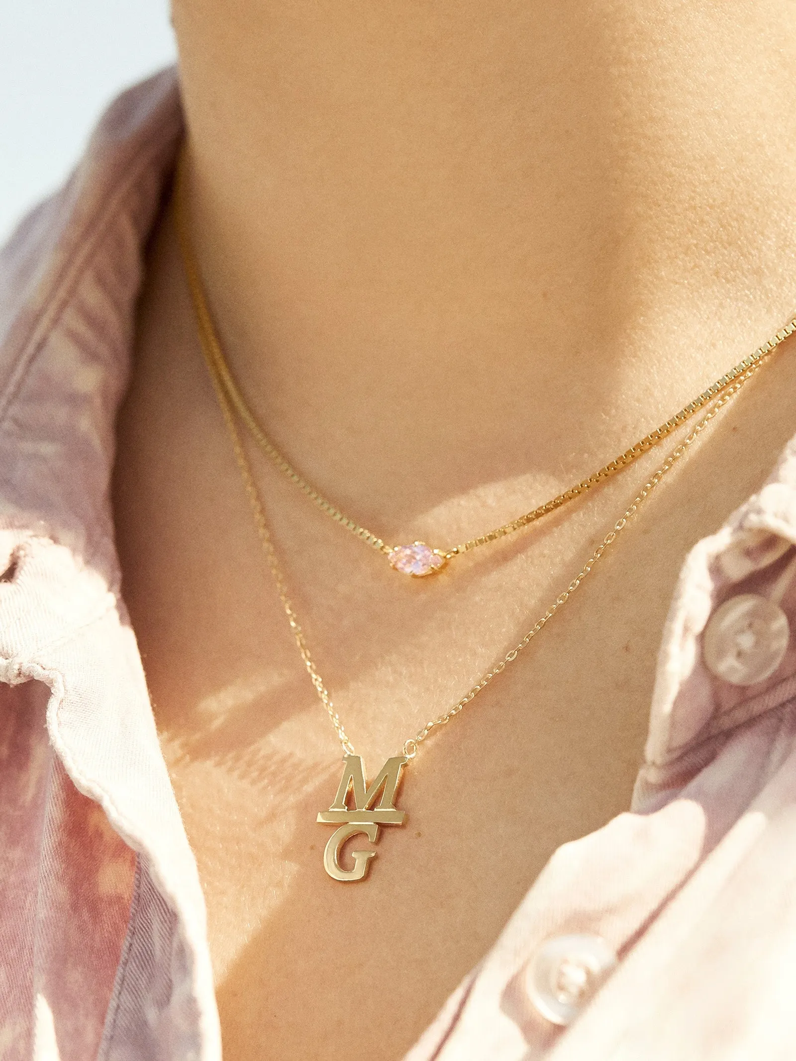 14K Gold Stacked Initial Custom Necklace - Gold sold by BaubleBar product image thumbnail 2