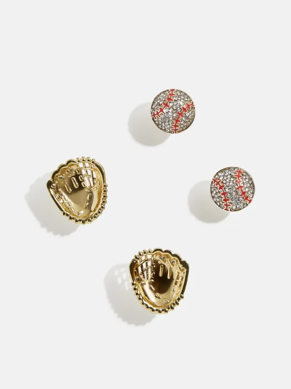 Perfect Catch Earring Set - Baseball sold by BaubleBar
