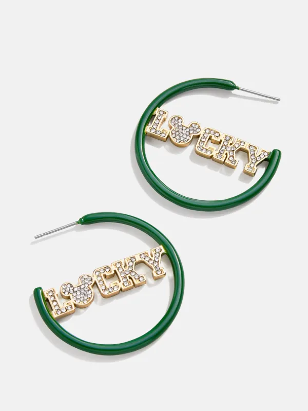 Mickey Mouse disney Lucky Earring Hoops - Green/Gold sold by BaubleBar