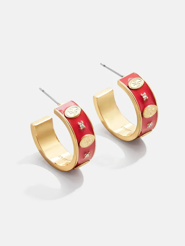 WEAR By Erin Andrews x BaubleBar San Francisco 49ers Enamel Hoop Earrings - San Francisco 49ers sold by BaubleBar