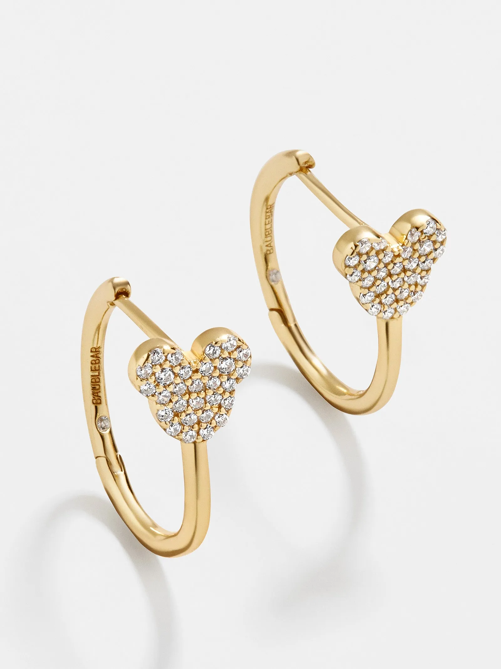 Mickey Mouse Disney 18K Gold Plated Sterling Silver Huggie Hoop Earrings - Gold/Pavé sold by BaubleBar