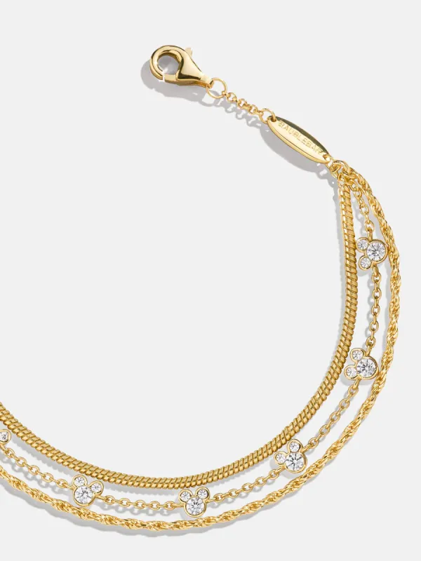 Mickey Mouse Disney 18K Gold Plated Sterling Silver Layered Bracelet - Gold/Pavé sold by BaubleBar