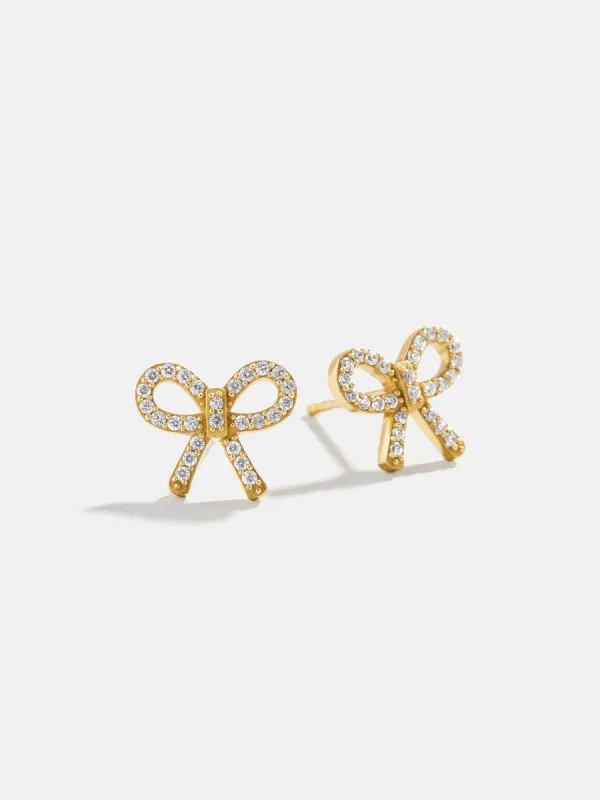 18K Gold Just For Fun Earrings - Pavé Bow sold by BaubleBar