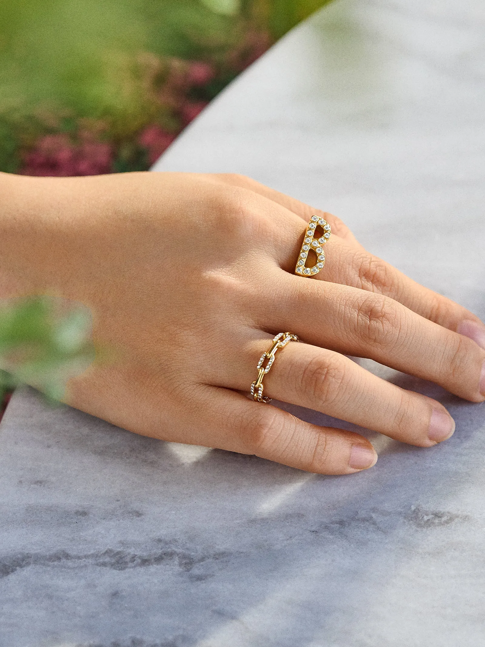 18K Gold East West Initial Ring - Gold/Pavé sold by BaubleBar product image thumbnail 2