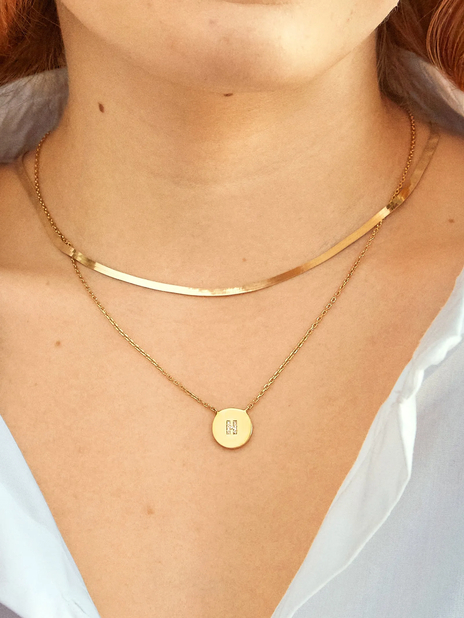 Disc 18K Gold Custom Initial Necklace - Gold/Pavé sold by BaubleBar product image thumbnail 2
