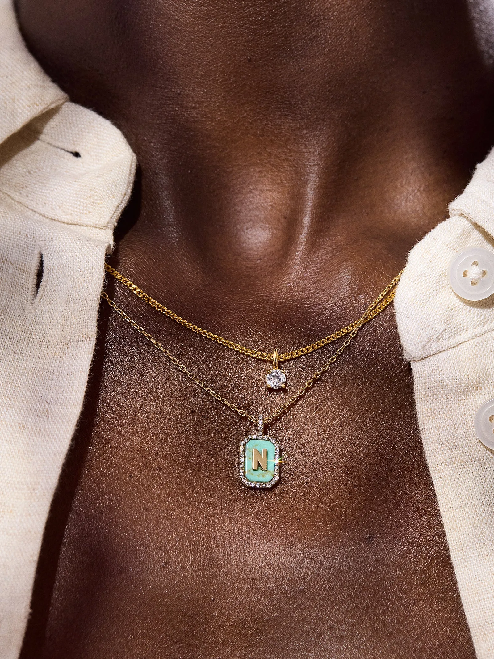Gold & Turquoise Initial Necklace - Turquoise Stone sold by BaubleBar product image thumbnail 2