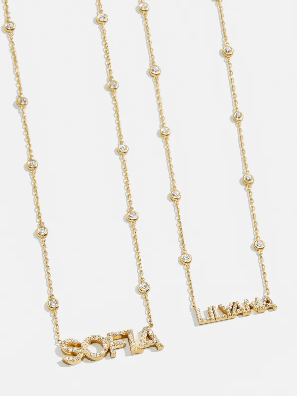 Yasmine 18K Gold Custom Nameplate Necklace - Gold/Pavé sold by BaubleBar